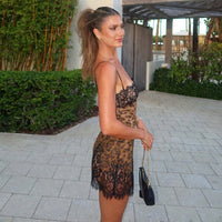 Leopard Print Lace Trim Mini Dress