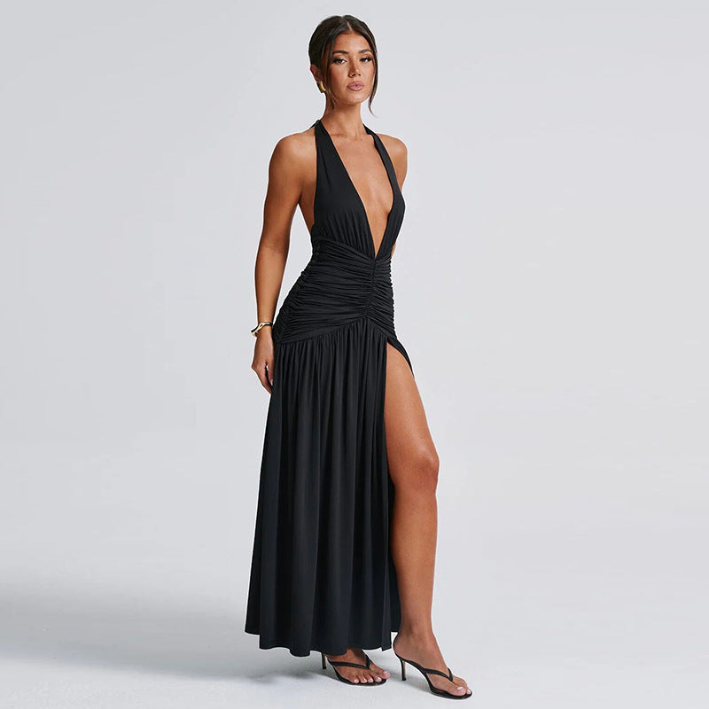 Ruched Halter Maxi Dress