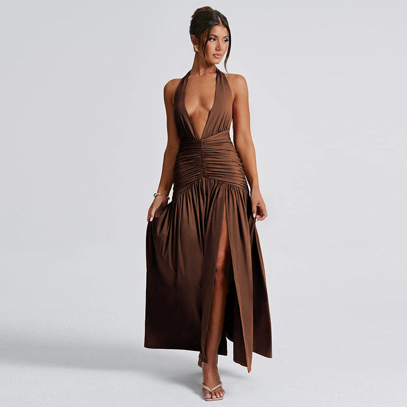 Ruched Halter Maxi Dress