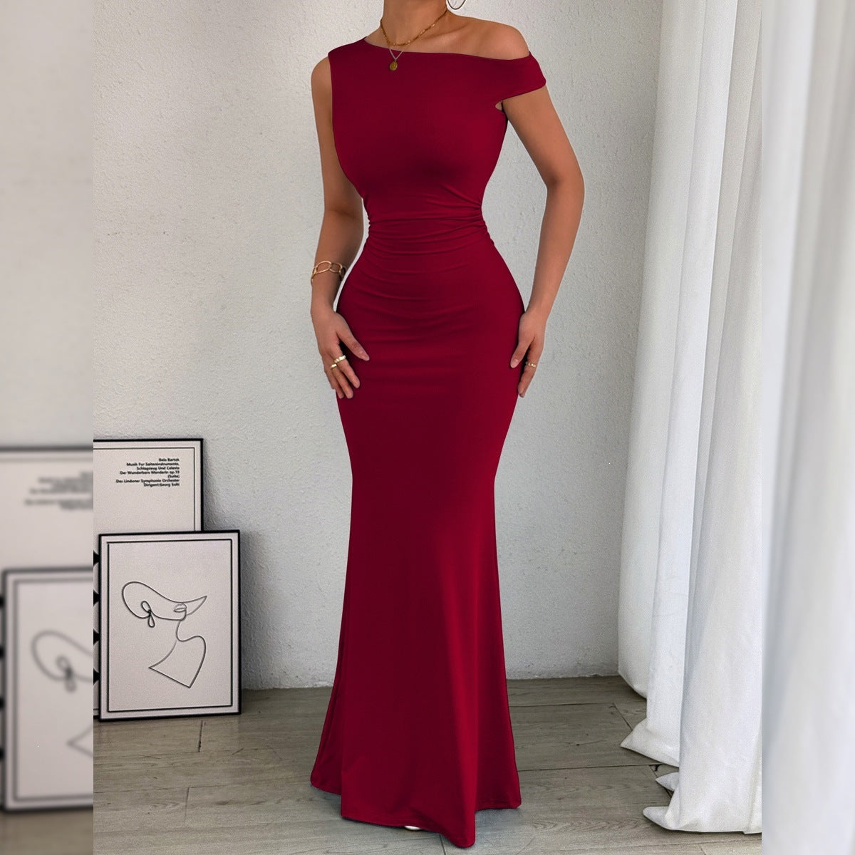 One-Shoulder Ruched Maxi Dress
