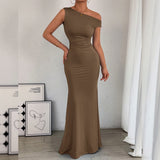 One-Shoulder Ruched Maxi Dress