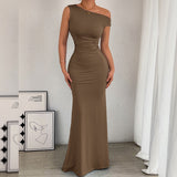 One-Shoulder Ruched Maxi Dress