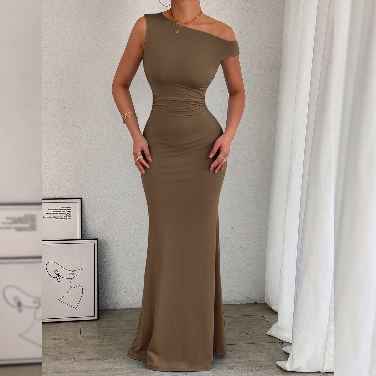 One-Shoulder Ruched Maxi Dress