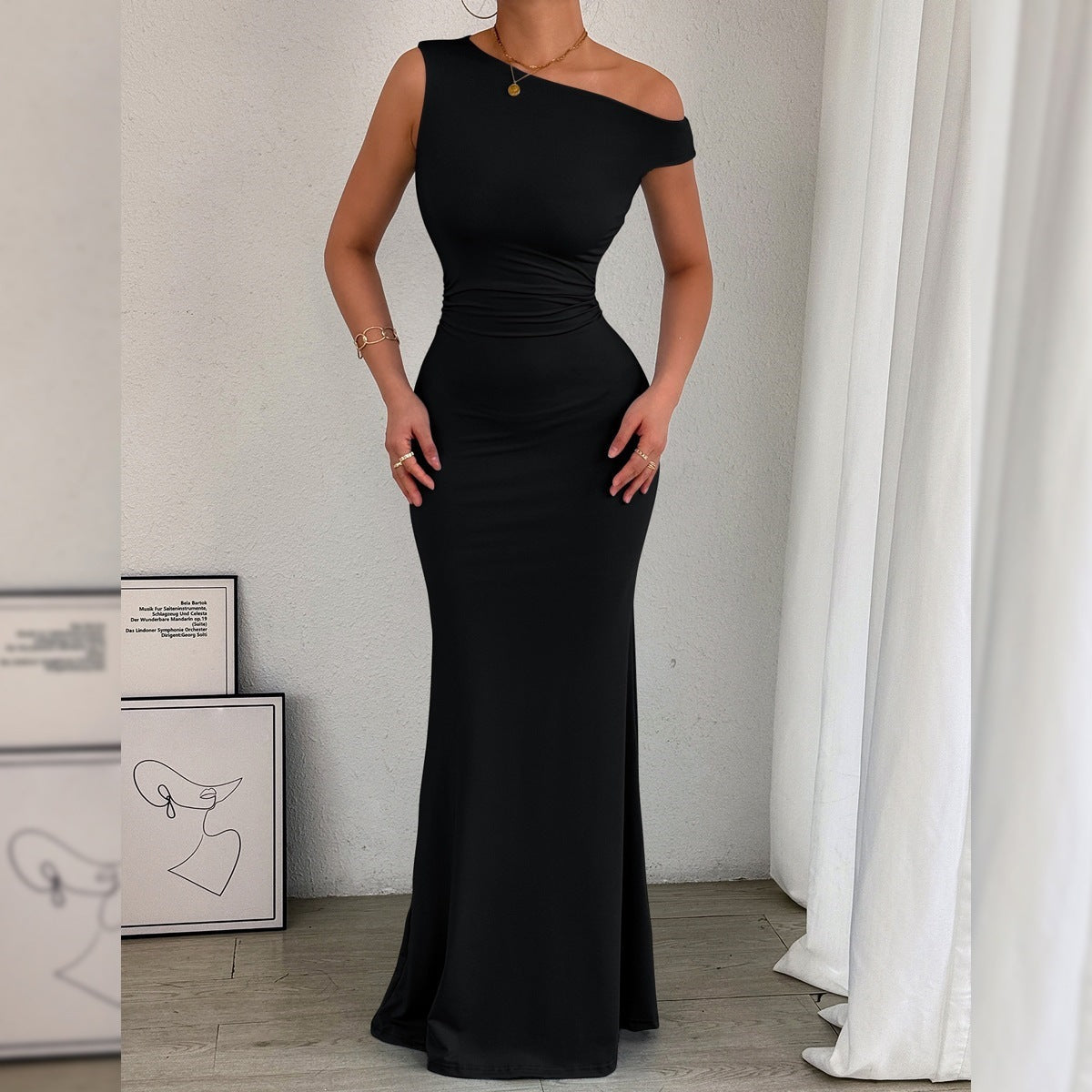 One-Shoulder Ruched Maxi Dress