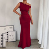 One-Shoulder Ruched Maxi Dress