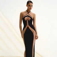 Black Halter Cutout Midi Dress