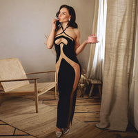 Black Halter Cutout Midi Dress