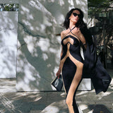 Black Halter Cutout Midi Dress