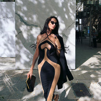 Black Halter Cutout Midi Dress