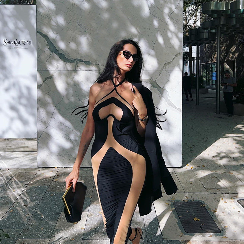 Black Halter Cutout Midi Dress