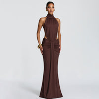 Halter Open-Back Ruched Maxi Dress