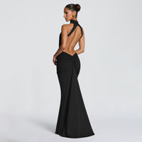 Halter Open-Back Ruched Maxi Dress