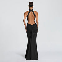 Halter Open-Back Ruched Maxi Dress