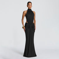 Halter Open-Back Ruched Maxi Dress