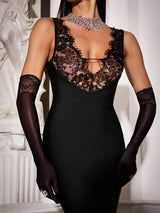 Black Plunge Lace Detail Maxi Dress