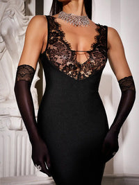 Black Plunge Lace Detail Maxi Dress