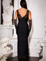 Black Plunge Lace Detail Maxi Dress