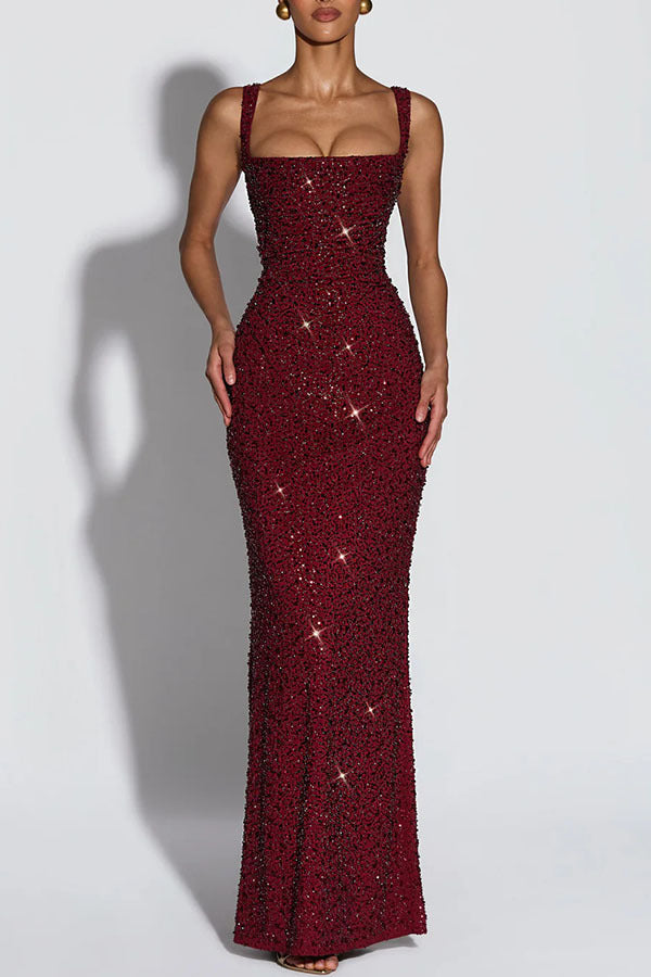 Sparkle Square Neck Maxi Dress