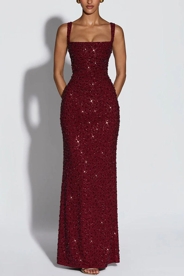 Sparkle Square Neck Maxi Dress