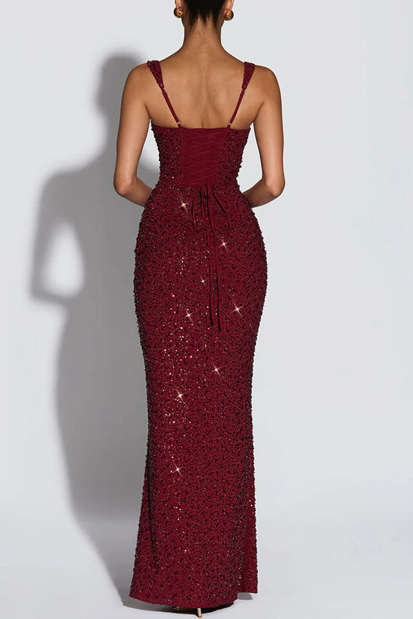 Sparkle Square Neck Maxi Dress