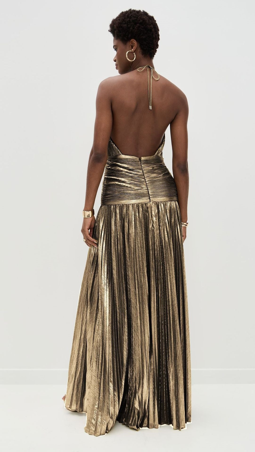 Metallic Halter High Slit Maxi Dress