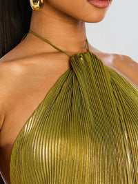 Metallic Halter High Slit Maxi Dress