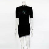Black Lace Trim Keyhole Mini Dress