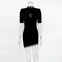 Black Lace Trim Keyhole Mini Dress