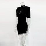 Black Lace Trim Keyhole Mini Dress