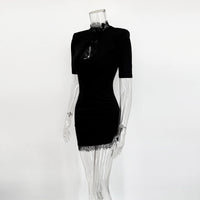 Black Lace Trim Keyhole Mini Dress