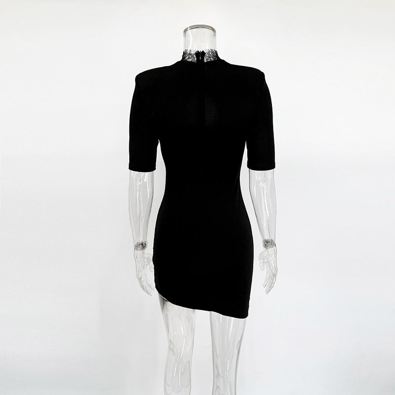 Black Lace Trim Keyhole Mini Dress