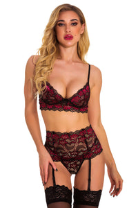 Elegant Wine Lace Bra Set